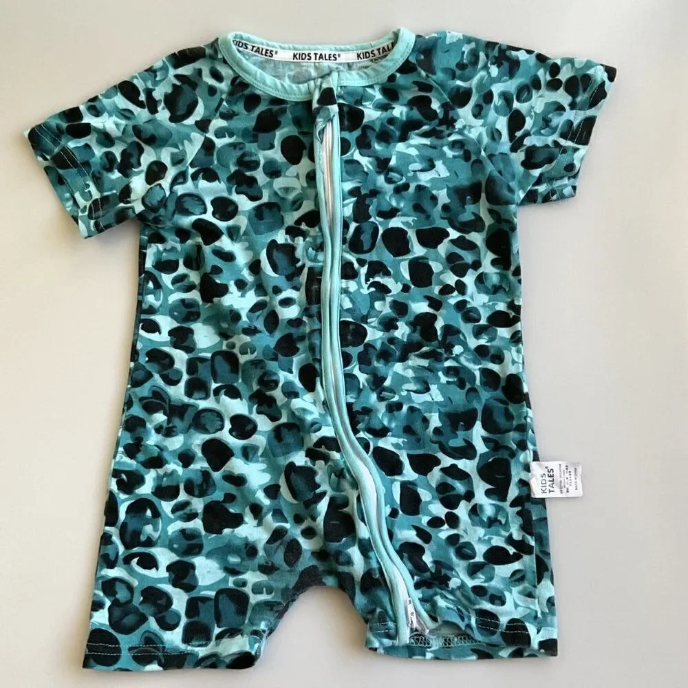 Kids Tales Camo Romper Shorts Double Zipper Pajamas